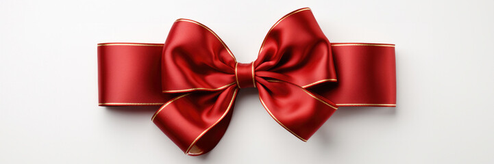 Gold Trimmed Red Ribbon and Bow Isolated on a White Background