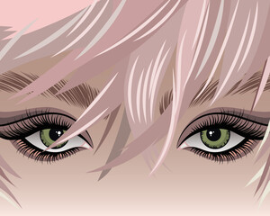 Fototapeta premium Portrait of a beautiful girl, face, art aesthetics poster. Female eyes and hair. Beauty concept. Illustration, vector