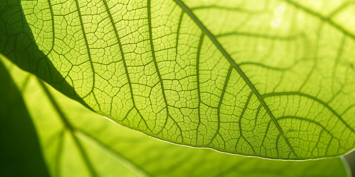 Close-up of a green leaf on a sunny day with blurry background, nature, Generative AI