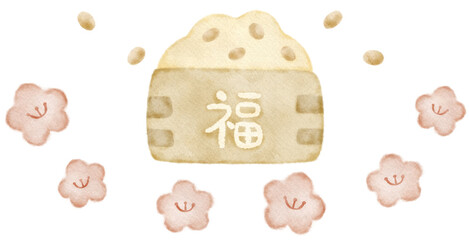 豆まきに使う升に入った大豆のイラスト素材　節分の日