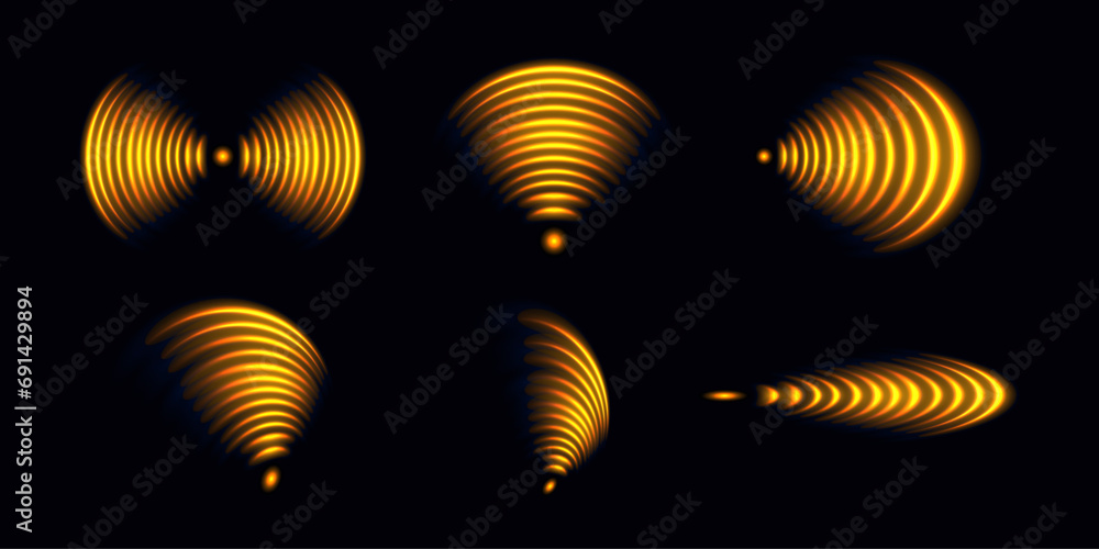 Poster yellow golden wi-fi neon glowing icon. glowing signal sensor waves internet wireless connection. wir