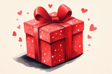 Charming Red Gift, Illustrated in Cheerful Cartoon Style, Radiating Positivity and Warmth, Valentine's Day