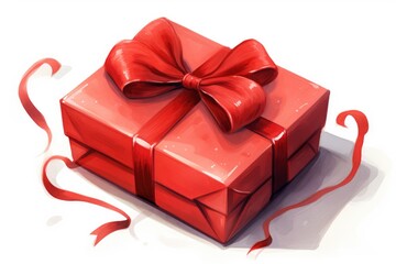 Charming Red Gift, Illustrated in Cheerful Cartoon Style, Radiating Positivity and Warmth, Valentine's Day