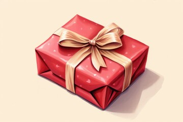 Charming Red Gift, Illustrated in Cheerful Cartoon Style, Radiating Positivity and Warmth, Valentine's Day