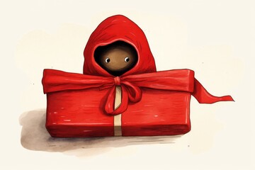 Illustration of Adorable Girl Wrapped in Love's Embrace, Valentines day card