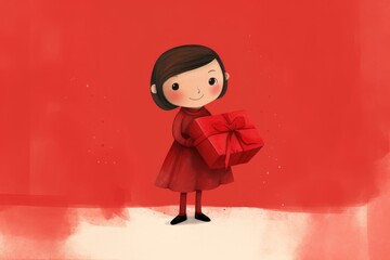 Illustration of Adorable Girl Wrapped in Love's Embrace, Valentines day card