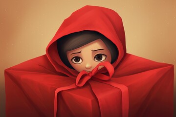 Illustration of Adorable Girl Wrapped in Love's Embrace, Valentines day card