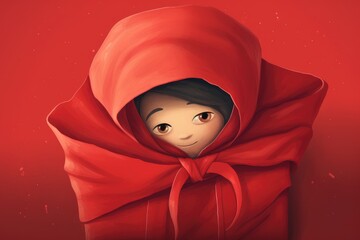 Illustration of Adorable Girl Wrapped in Love's Embrace, Valentines day card
