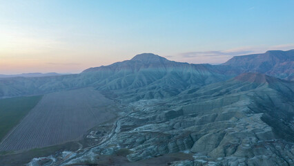 Aerial photographs taken in sunset light and colors of Ankara Nallihan Natural Life Park and the unique rock forms in the mountains