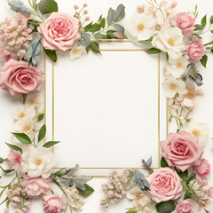 Un marco blanco rectangular con flores día de la madre - obrazy, fototapety, plakaty
