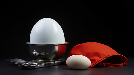Egg wearing chef toques with cooking tools - obrazy, fototapety, plakaty