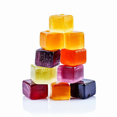 Colorful Stacked Gummy Candies Isolated on White. A playful stack of assorted colorful gummy candies.