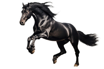 Obraz na płótnie Canvas black horse jumping in running PNG isolated on white transparent background