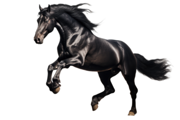black horse jumping in running PNG isolated on white transparent background