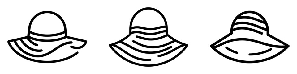 Sun hat icon. Black linear sun hat icon. Women sun hat symbol. Vector illustration