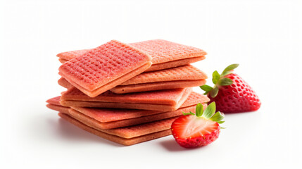 Strawberry flavored wafers isolated on white background