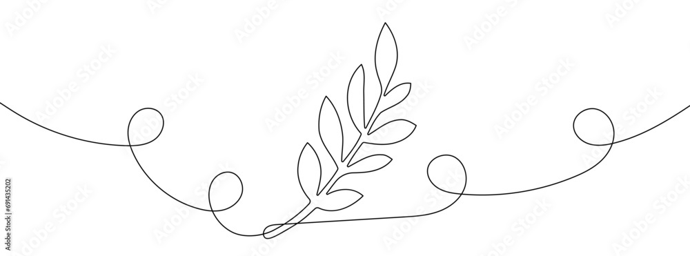 Wall mural continuous line drawing of tropical leaf. leaf continuous line.