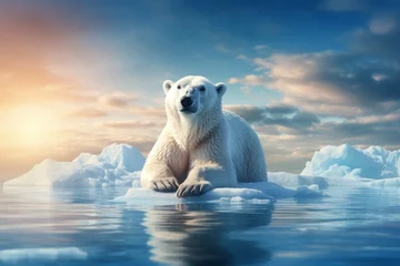 Rolgordijnen A polar bear on an ice floe. International Polar Bear Day Card © Alexandr
