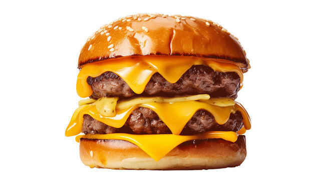 hamburger with cheddar cream and fresh and tasty brioche bun isolated on transparent or white background, png. Made with genreative ai