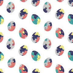 Seamless pattern with colored Easter eggs on a light background. Print for kitchen textiles, wrapping paper. Vector illustration