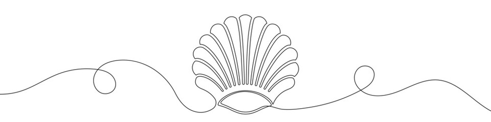 Continuous line drawing of shell. One line drawing background.