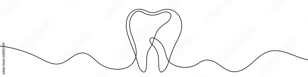 Poster continuous line drawing of tooth. single line tooth icon.