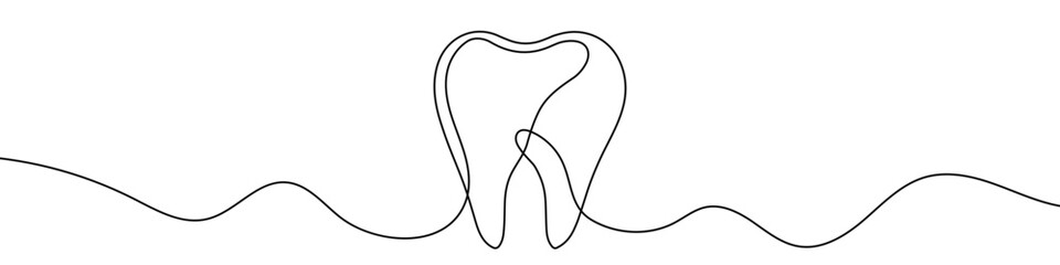 Continuous line drawing of tooth. Single line tooth icon. - obrazy, fototapety, plakaty