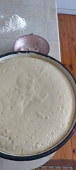 Proofed yeast dough ready for baking, with a perfect rise and fine texture in focus, set against a...