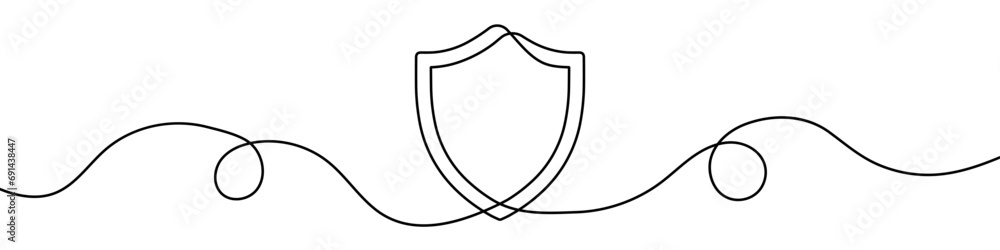 Poster continuous line drawing of shield. one line drawing background.