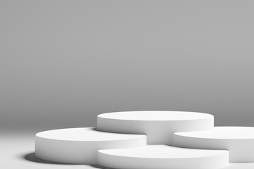 Product Podium - White Podium, Shadowy White Background. 3D Illustration