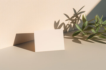 a plant is sitting next to a blank card