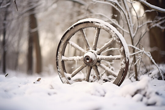 Chilled Motion: Close-Up of a Wheel Turning in the Snow