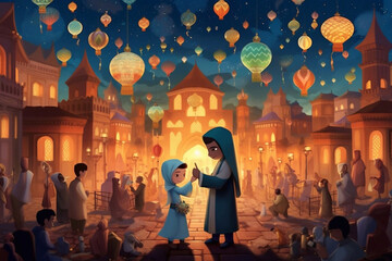 Fototapeta premium Eid al fitr. The Feast of Breaking the Fast is an Islamic holiday marking the end of fasting in the month of Ramadan.