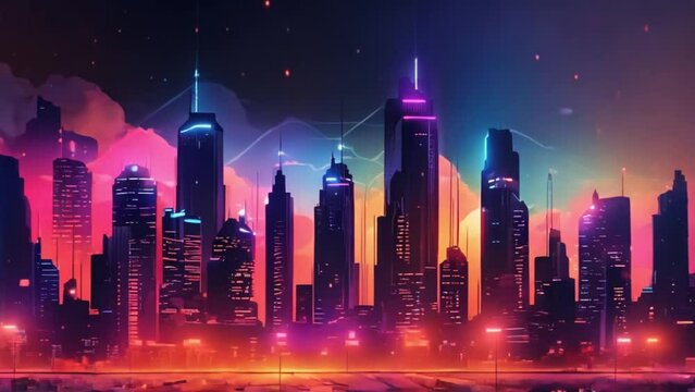 animated video of a city at night