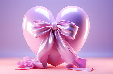 Pink 3D heart  with bow