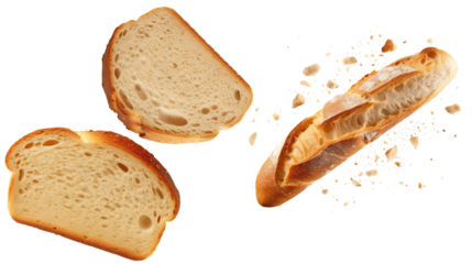 Slices of bread and Baguette with crumb