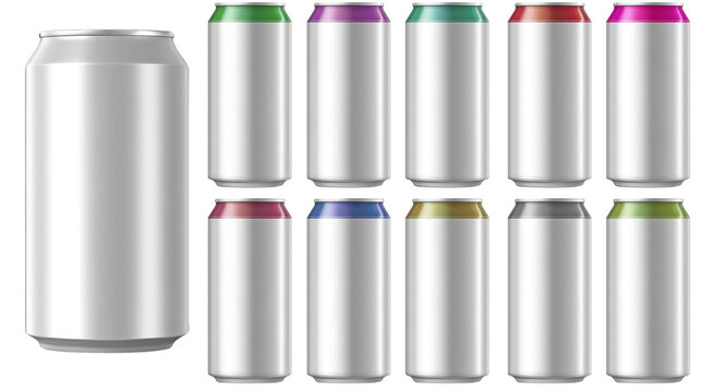 Set of beverage aluminum cans, multicolor