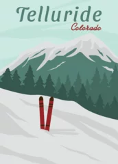 Fototapeten travel ski in telluride poster vintage vector illustration design. national park in colorado vintage poster. © Sypit08
