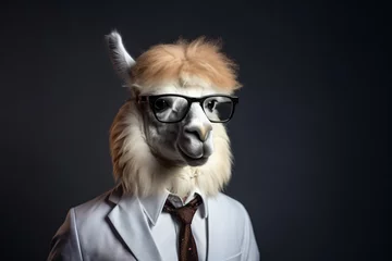 Deurstickers a llama wearing a suit and glasses © mizmizstk