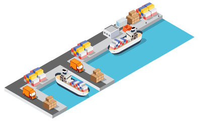 Port cargo ship transport logistics seaport webpage vector template