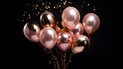 Group of pink balloons on black background