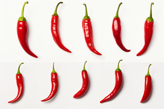 a series of six images of chili peppers