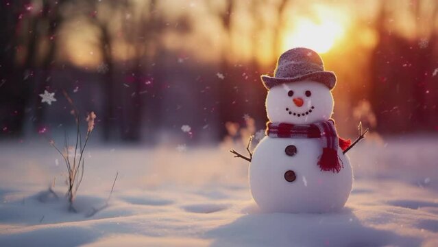 Christmas decorations with cute snowmen decorated with falling snow. seamless looping time-lapse virtual video animation background.generate with ai