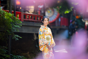Woman wear kimono in the Japanese village