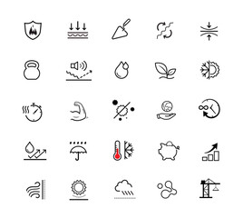 Cement and concrete icons set. The outline icons are well scalable and editable. Contrasting elements are good for different backgrounds. Ideal for use in design, packaging, etc. EPS10.