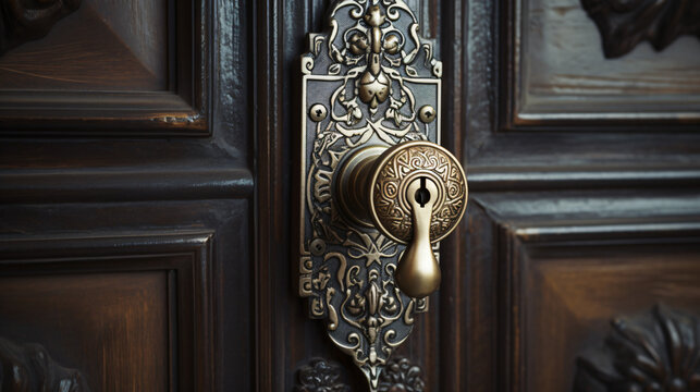 Door lock and handle in close up