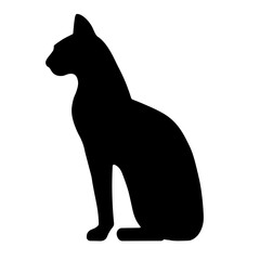 Simple illustration of sacred egyptian cat. Goddess Bastet, Bast. Agility, independence, mystery, femininity, fertility, motherhood, protection. Symbol, sign, black, icon, logo, silhouette, tattoo.