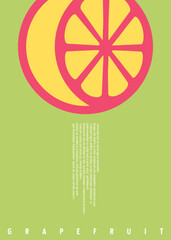 Grapefruit market, modern minimalist poster design with citrus graphic on green background. Organic fruits vector illustration. Food graphic.