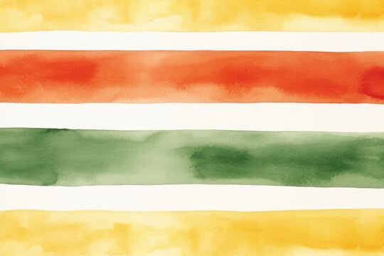 Watercolor red, orange, green stripes on white background, black history month concept with copy space