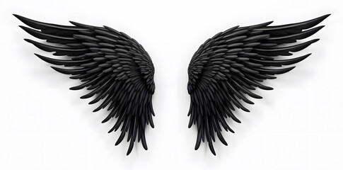 Black Angel wings isolated on white background - obrazy, fototapety, plakaty